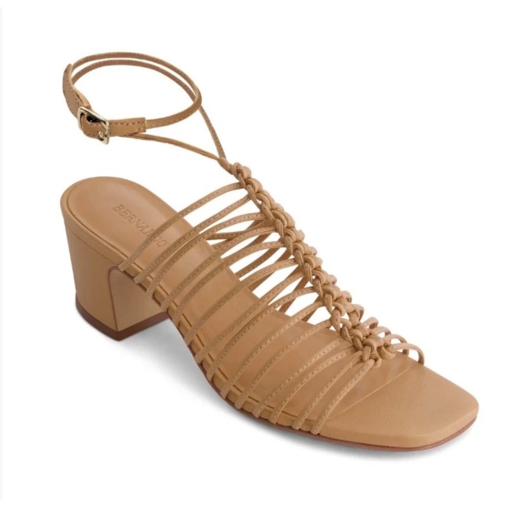 Bernardo Miami Tan Leather Braided Strappy Block Heel Sandals Size 6.5